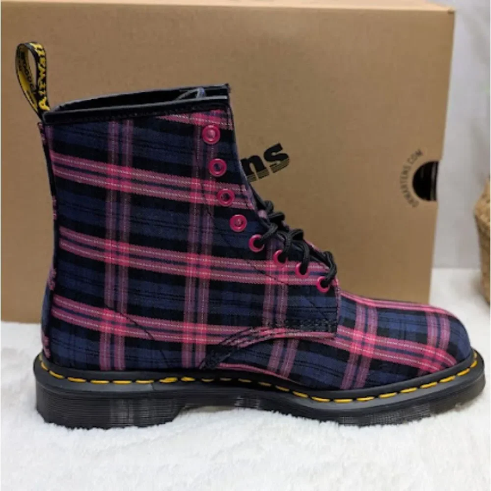 Dr. Martens 1460 Pink Multicolor Plaid Tartan Lace Up Boots Women's 9 UK 7 NIB - Picture 9 of 13